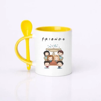 Чашка керамическая с ложкой глянцевая сериал Друзья Friends 330 мл (ДР031609)