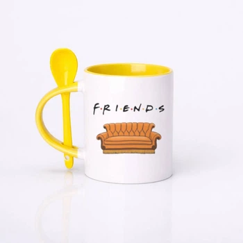 Чашка керамічна з ложкою глянцева серіал Друзі Friends 330 мл (ДР031608)