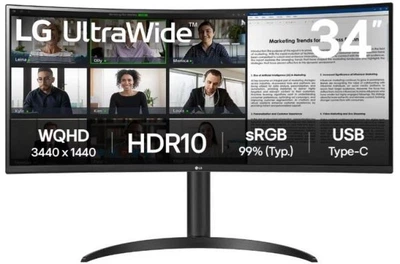 Монитор lg 34" 34wr55qk-b 2xHDMI, dp, usb-c, Audio, va, 3440x1440, 100Hz, curved, sRGB 99%, has, hdr10 34wr55qk-b
