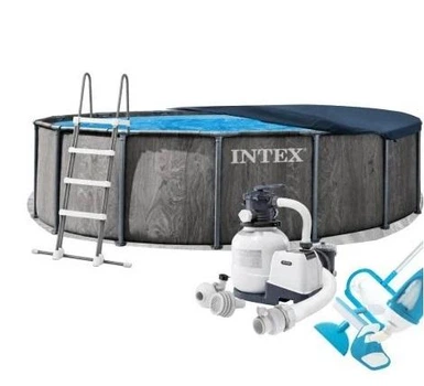 Каркасний басейн Intex 26742-7 круглий на 16805 л з ПВХ та сталі 457 х 122 см з пісочним фільтр-насосом 7 900 л/год драбиною тентом підстилкою скімером та пилососом (9-163-26742-7)