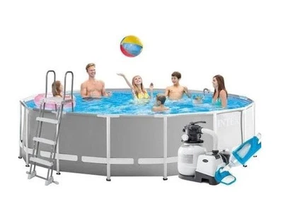 Каркасний басейн Intex 26726-7 сірий круглий з ПВХ та сталі на 16805 л 457х122 см з підстилкою драбиною тентом скімером пилососом та пісочним фільтр-насосом 7900 л/год (9-163-26726-7)