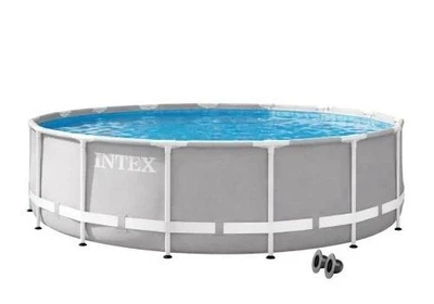 Каркасний басейн Intex 26724-0 сірий круглий на 14614 л з ПВХ та