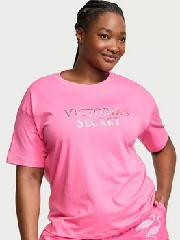 Піжамна футболка жіноча бавовняна Victoria's Secret 681301554 S Рожева (1159862606)