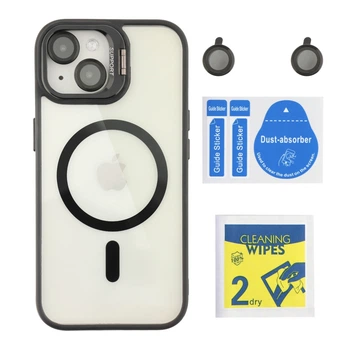 Чохол TPU+PC+Metal Stand Case з MagSafe and Camera Lenses для iPhone 15 Black