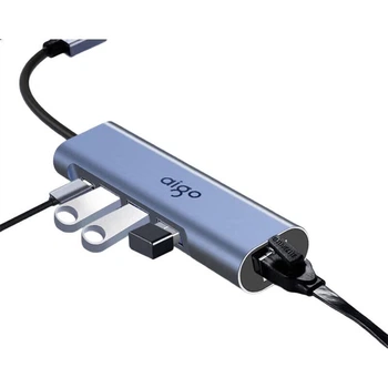 Адаптер Ethernet Aigo Type-C на RJ45, дротова мережева карта 100 Мбіт/с, конвертер мережевого кабелю, док-станція для ноутбука, концентратор USB-C, розширювальна док-станція R03C (металева)