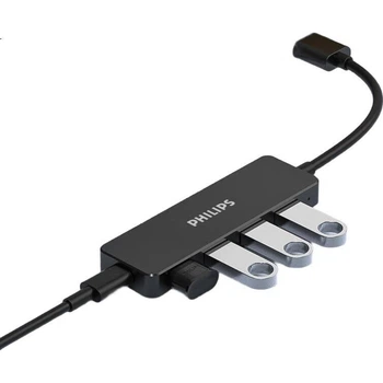 USB-концентратор PHILIPS USB 3.0, высокоскоростной расширительный 4-портовый концентратор, пятиконтактный адаптер-удлинитель для ноутбука, разъем питания Type-C, 2 метра.