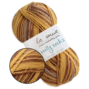 La Mia Woolly Socks, №Y60063 шкарпеткова пряжа 50 г / 210 м, шерсть 75% / поліамід 25%, секційне фарбування, для шкарпеток і гольфів