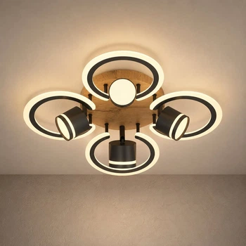 Люстра потолочная светодиодная Light House SRS-20611/4+4A BK+WOOD черная + дерево