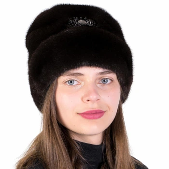 Шапка норковая Меховой Стиль Рукавичка 54-60 Темно-коричневый (074/B)
