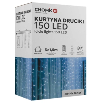 Гирлянда Chomik Штора" 150 LED холодний білий, 3x1,5 м, USB, з пультом, IP20, від мережі (5900779898493)