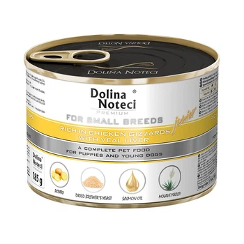 Влажный корм для щенков, юниоров собак маленьких пород Dolina Noteci Premium с куриным желудком и печенью теленка 185 г
