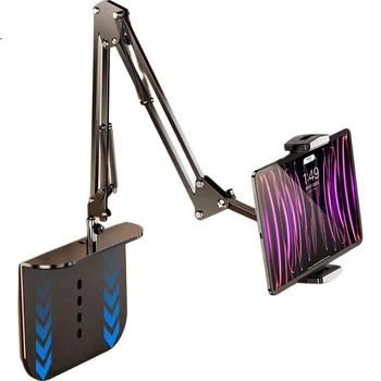 Підставка для планшета Shuotu [Прихована без затискачів] для узголів'я ліжка, складний підлокітник для телефону та iPad, тримач для перегляду телешоу, онлайн-занять та зйомки згори, регульована настільна підставка на 360 градусів