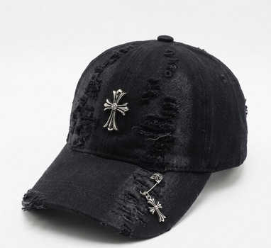 Чорна Кепка Chrome Hearts з хрестом рвана Y2K Гранж