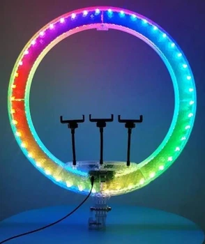 Кольцевая светодиодная лампа LED LJJ-56 56см 22" RGB с пультом, три держателя для телефонов