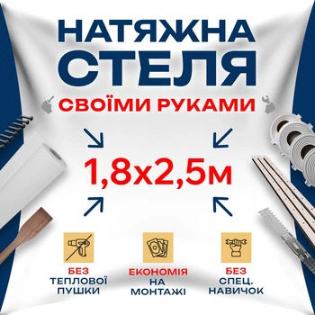 Натяжна стеля Зроби сам 1,8×2,5 м без нагріву — повний комплект для самостійного встановлення стелі без майстрів
