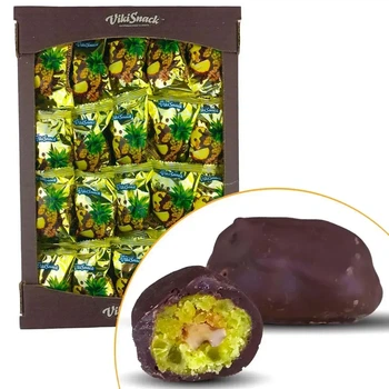 Конфеты VikiSnack Ананас в шоколаде, фасованные, натуральные снеки с фруктами 1.5 кг