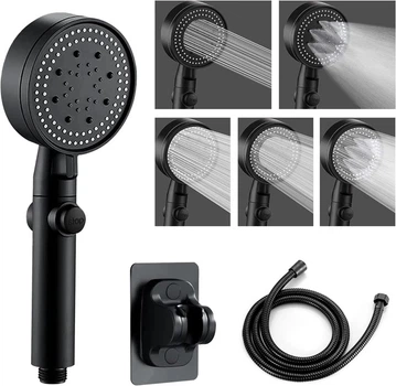 Насадка для душа Shower set S285 черная с 5 режимами подачи воды эффектом тропического душа и шлангом 1,5м