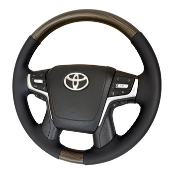 Кермо для Toyota Land Cruiser 200, Prado 150. В стилі рестайлінгу. З підігрівом. Коричневі вставки під дерево. Логотип хром.