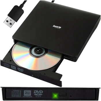 Зовнішній привод CD-R DVD рекордер USB 3.0 для ноутбука 314 г чорний Izoxis SE0693