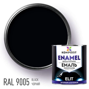 Емаль поліуретанова ELIT Kompozit, Шовковисто-матова, Чорний RAL 9005, 0,6 л