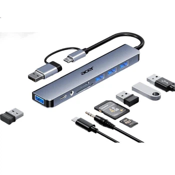 Док-станция расширения Acer Type-C, USB 3.0-концентратор, адаптер для чтения SD/TF-карт, совместимая с компьютерами Huawei, Android, MacBook, конвертер, Eight-I