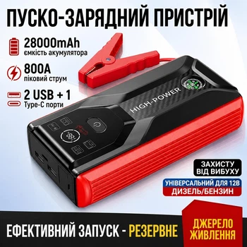 Автомобильное пуско-зарядное устройство Бустер HIGH-POWER JUMP STARTER J15 |28000mAh, 2USB+1Type-C