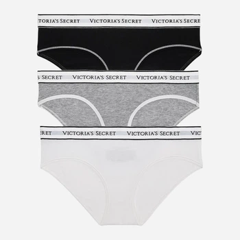 Набор трусиков слипов женских хлопковых Victoria's Secret 894380501 S 3 шт Белый/Серый/Черный (1159864257)