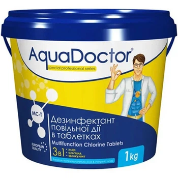 Дезинфицирующее средство для бассейна AquaDoctor, 3 в 1, хлор, альгицид, коагулянт, 1 кг (MCT-1-INT)