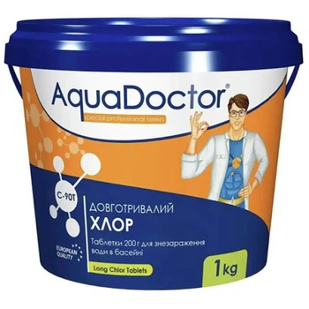Хлор у пігулках AquaDoctor C90T-1, для басейну, повільний, 1 кг (C90T-1-INT)