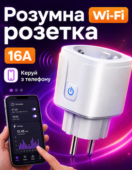 Розумна Wi-Fi-розетка Smart з таймером PM-14 обліком витрати енергії та керуванням через додаток 16А