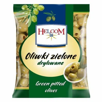 Оливки Зелені без кісточок Helcom Oliwki zielone drylowane Green pitted Olives Хелком мариновані в розсолі Пакет 160г