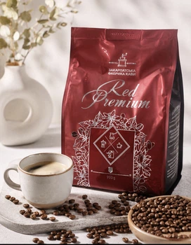 Кава в зернах ZFC Red Premium Whole Beans 100% Arabica Закарпатська фабрика кави ред Преміум арабіка 900г
