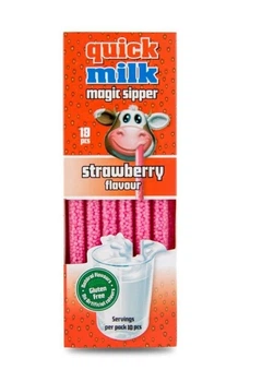 Трубочки для молока Гранули Без глютену Felfoldi Quick Milk Magic Sipper Strawberry Фелфолді смак Полуниця 10шт Коробка 60г
