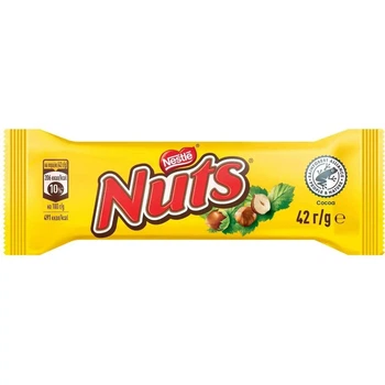 Шоколадний батончик Nestle Nuts Hazelnuts Нестлє Натс шоколадний Бар з карамеллю Нугою та цілими лісовими горіхами 42г