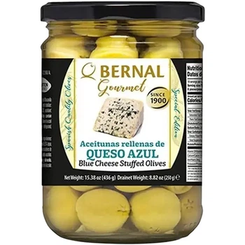 Оливки мариновані з Синім сиром Bernal Gourmet Queso Azul Olives Бернал Гурман фаршировані Голубий сир з цвіллю Зелені Банка 436г