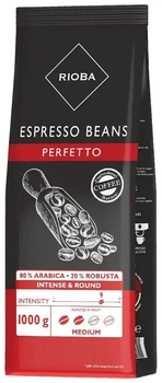 Кава в зернах Rioba Espresso Perfetto Beans Coffee Intense&Round Medium Roast Ріоба Еспресо Перфетто Купаж Арабіки Міцна 1000г