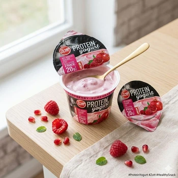 Йогурт Протеїновий без цукру Zott Protein Yogurt Raspberry-Pomegranate Зотт Енергетичний Білок 20г смак Малина-Гранат стакан 200г