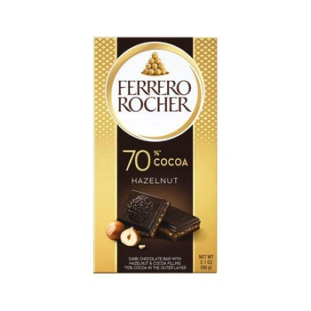 Шоколад Екстра Чорний 70% Ferrero Rocher Dark Chocolate Bar Hazelnut 70% Cocoa Феррео Роше з лісовими горіхами 90г