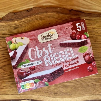 Батончики фруктові пастіла Без цукру Golden Bridge Obst Riegel Fruit Snack Cranberry Geschmack снеки Вишня та Журавлина 5шт 150г