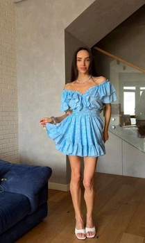 Плаття-комбінезон із рюшами софт блакитна 42-44 (Арт. 050SB)