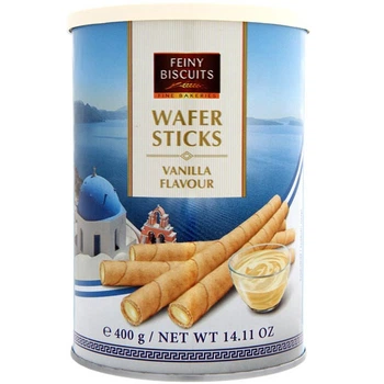 Вафельні трубочки Ванільні Feiny Biscuits Wafer Sticks Vanilla Flavour Фейні Бісквіти з Вершковим кремом Банка 400г
