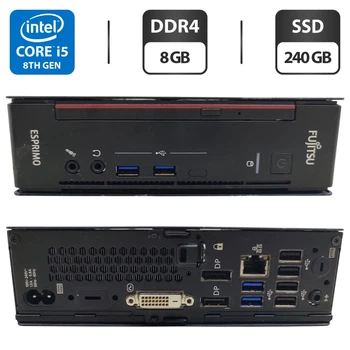 Неттоп Fujitsu Esprimo Q558 USFF / Intel Core i5-8400T (6 ядер по 1.7 - 3.3 GHz) / 8 GB DDR4 / 240 GB SSD / Intel HD Graphics 630 / DVD-ROM б/у