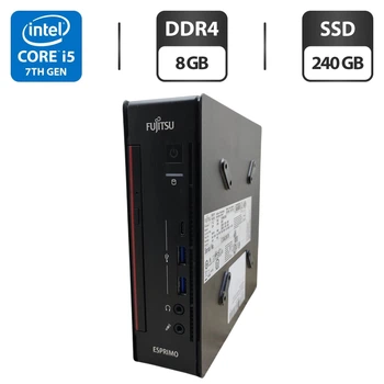 Неттоп Fujitsu Esprimo Q557 USFF / Intel Core i5-7500T (4 ядра по 2.7 - 3.3 GHz) / 8 GB DDR4 / 240 GB SSD / Intel HD Graphics 630 / Блок питания б/у