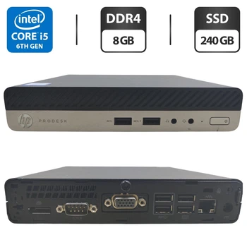 Неттоп HP ProDesk 400 G3 Desktop Mini USFF / Intel Core i5-6500T (4 ядра по 2.5 - 3.1 GHz) / 8 GB DDR4 / 240 GB SSD / Intel UHD Graphics 630 / Блок питания б/у