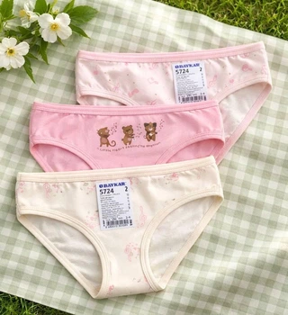 Трусы слип 3шт для девочки хлопковые детские Baykar р 3 122-128 см 5-6 лет арт 5724-99 Ноты