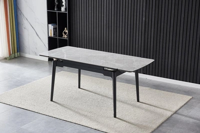 Стол BONN CERAMIC 130(180)*80 серый глянец/черный каркас