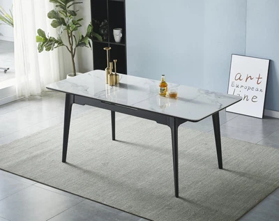 Стол BERLIN CERAMIC 140(180)*80 белый глянец/черный каркас