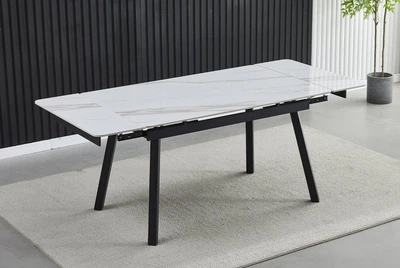 Стол MADRID CERAMIC 120(180)*85 белый глянец/черный каркас