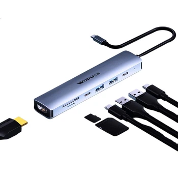 Док-станция расширения WOPU Type-C — HDMI, адаптер-концентратор USB-C, устройство чтения SD/TF карт с частотой обновления 4K60 Гц, 7-дюймовый разветвитель, совместим с компьютерами Apple MacBook и Huawei.