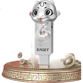 Флеш-накопичувач EAGET 128 ГБ USB 3.2, водонепроникний, високошвидкісний, великої ємності, дизайн зі змією зодіаку HT18, металевий ударостійкий, для подарунків, милий, креативний, компактний міні-накопичувач для студентів та офісного використання